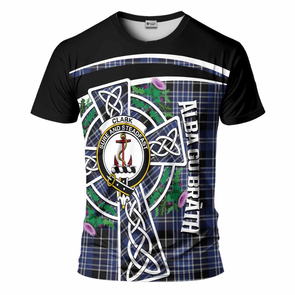 Clark (Clarke) Tartan Crest T-Shirt Scottish Thistle Celtic Cross Alba Gu Brath