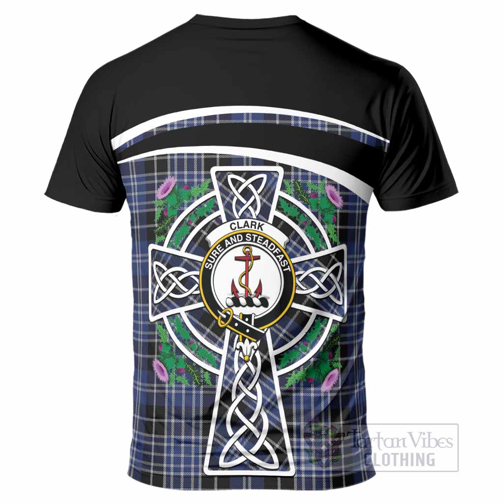 Clark (Clarke) Tartan Crest T-Shirt Scottish Thistle Celtic Cross Alba Gu Brath