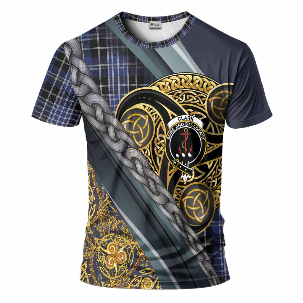 Clark (Clarke) Tartan Crest T-Shirt Scottish Triskele Celtic
