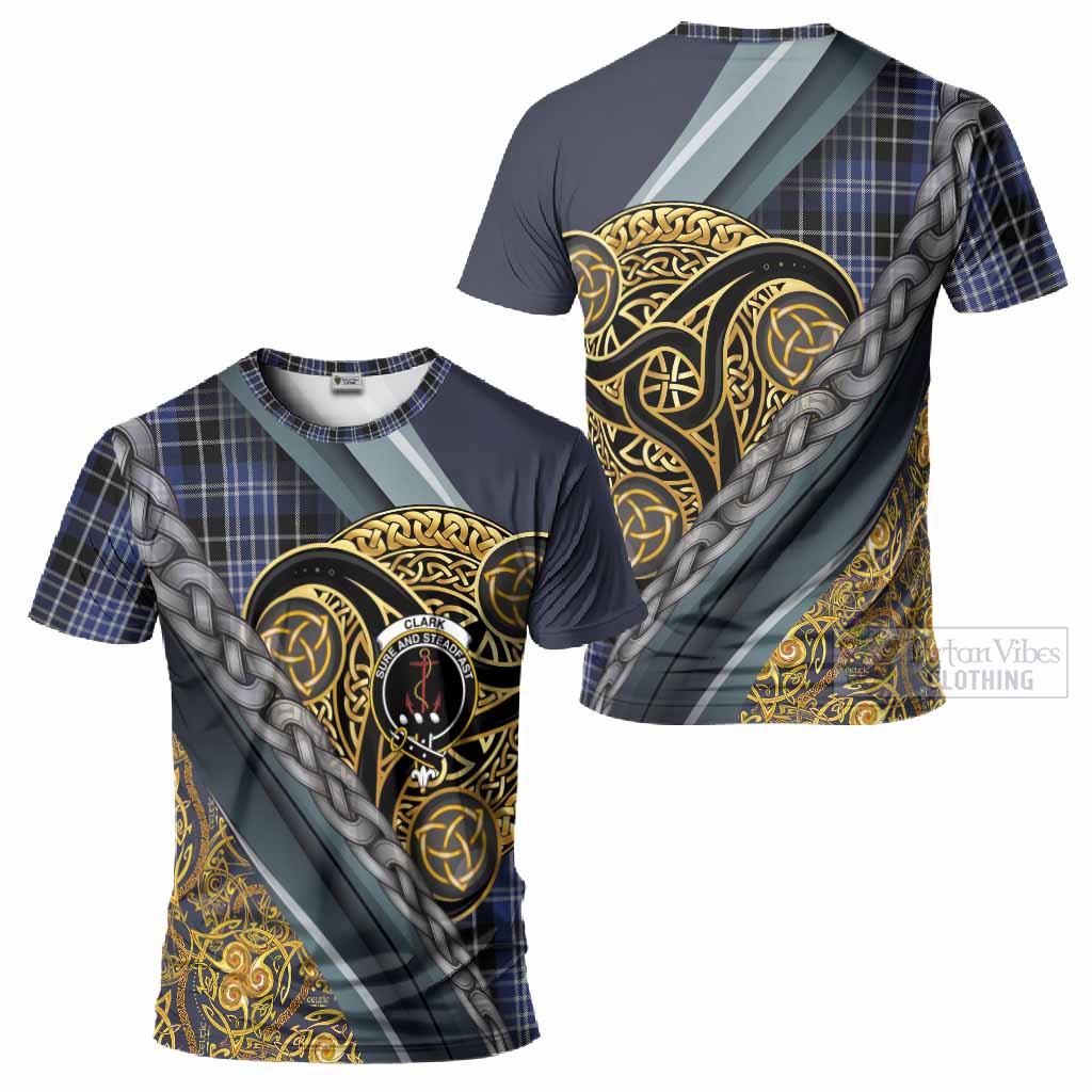 Clark (Clarke) Tartan Crest T-Shirt Scottish Triskele Celtic