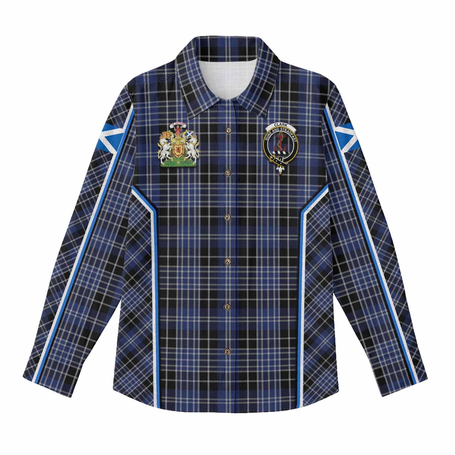 Clark (Clarke) Tartan Crest Women Casual Shirt Scotland Coat of Arm Flag Style - Tartan Vibes Clothing