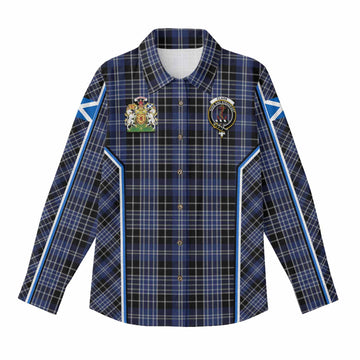 Clark (Clarke) Tartan Crest Women Casual Shirt Scotland Coat of Arm Flag Style - Tartan Vibes Clothing