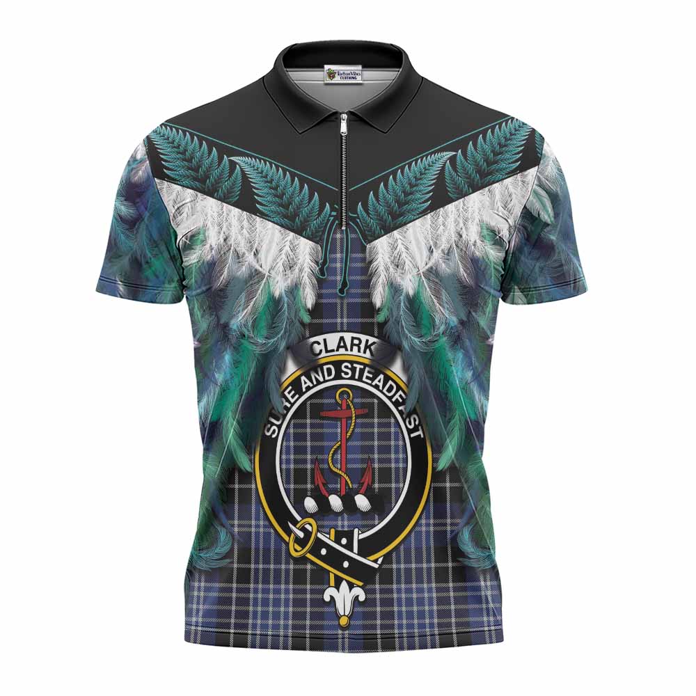 Clark (Clarke) Tartan Crest Zipper Polo Shirt New Zealand Maori Korowai Cloak