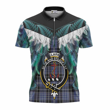 Clark (Clarke) Tartan Crest Zipper Polo Shirt New Zealand Maori Korowai Cloak