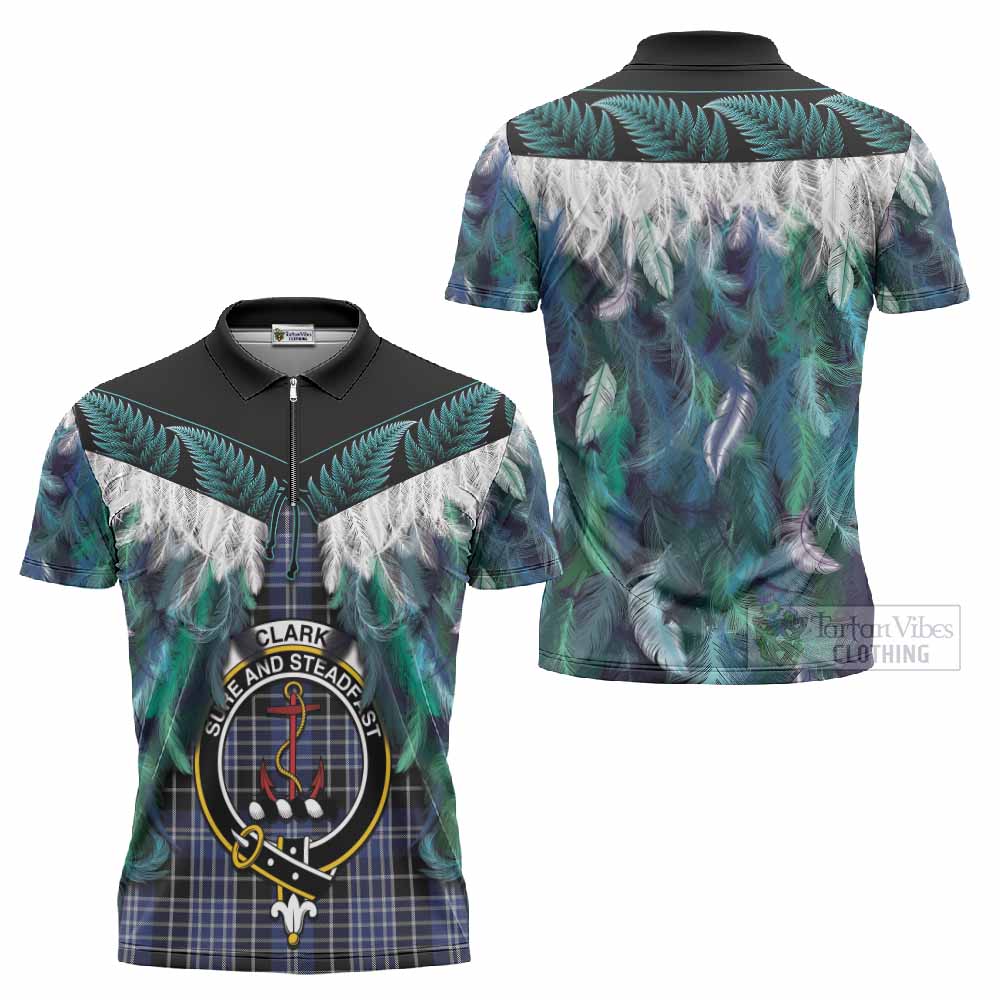 Clark (Clarke) Tartan Crest Zipper Polo Shirt New Zealand Maori Korowai Cloak