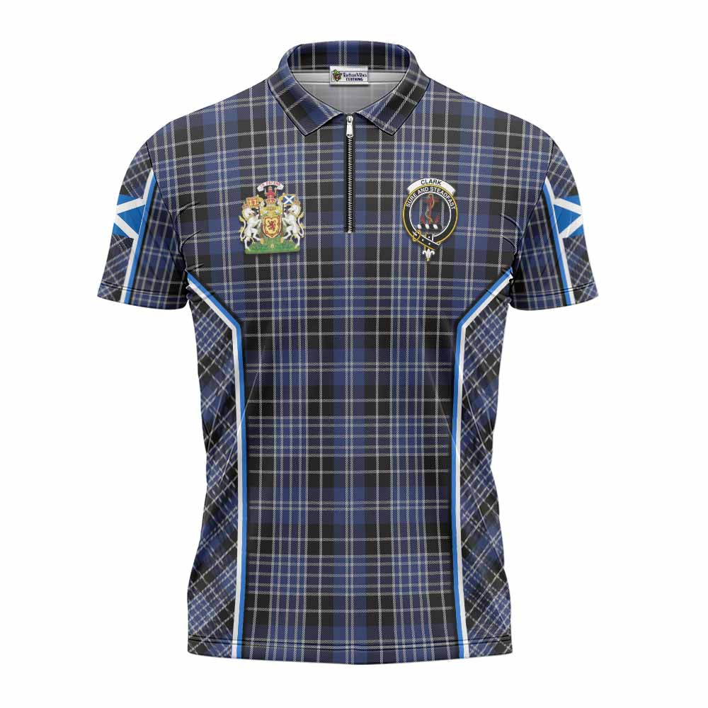 Clark (Clarke) Tartan Crest Zipper Polo Shirt Scotland Coat of Arm Flag Style - Tartan Vibes Clothing