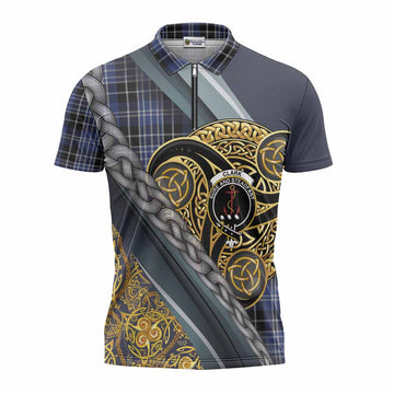 Clark (Clarke) Tartan Crest Zipper Polo Shirt Scottish Triskele Celtic