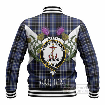 Clark (Clarke) Tartan Family Crest Baseball Jacket Scottish Burns Night Thistle Floral