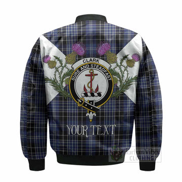 Clark (Clarke) Tartan Family Crest Bomber Jacket Scottish Burns Night Thistle Floral