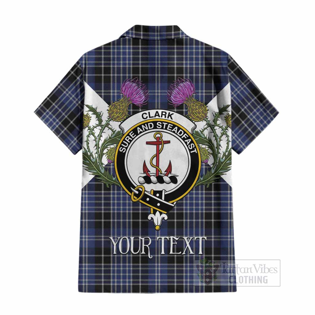 Clark (Clarke) Tartan Family Crest Cotton Hawaiian Shirt Scottish Burns Night Thistle Floral
