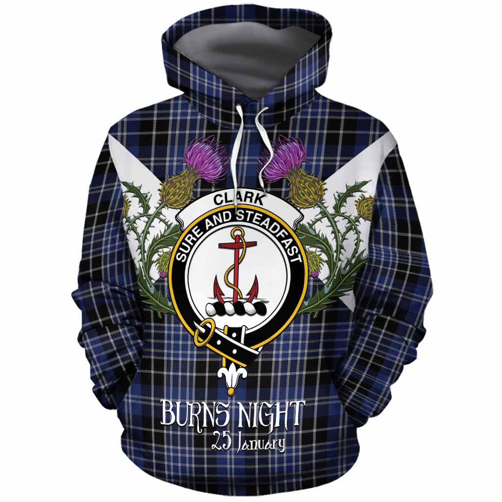 Clark (Clarke) Tartan Family Crest Cotton Hoodie Scottish Burns Night Thistle Floral