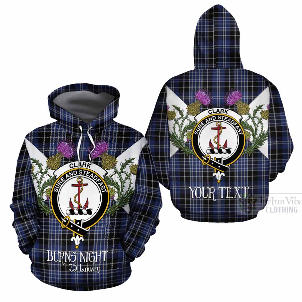 Clark (Clarke) Tartan Family Crest Cotton Hoodie Scottish Burns Night Thistle Floral