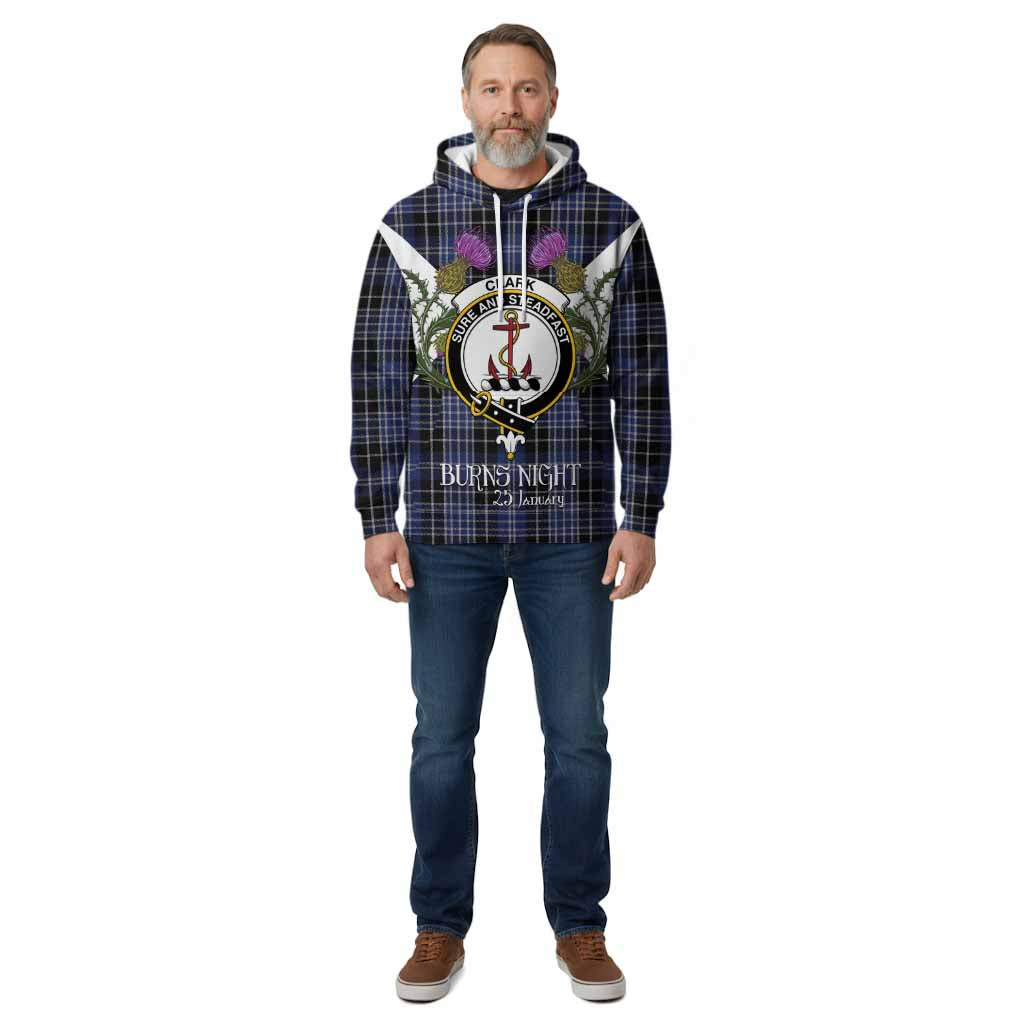 Clark (Clarke) Tartan Family Crest Cotton Hoodie Scottish Burns Night Thistle Floral