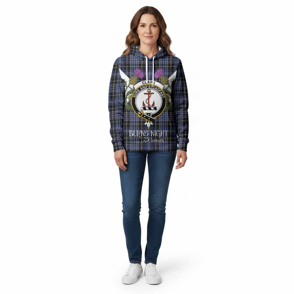 Clark (Clarke) Tartan Family Crest Cotton Hoodie Scottish Burns Night Thistle Floral