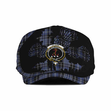 Clark (Clarke) Tartan Family Crest Flat Cap, Jeff Cap Scotland Thistle Floral