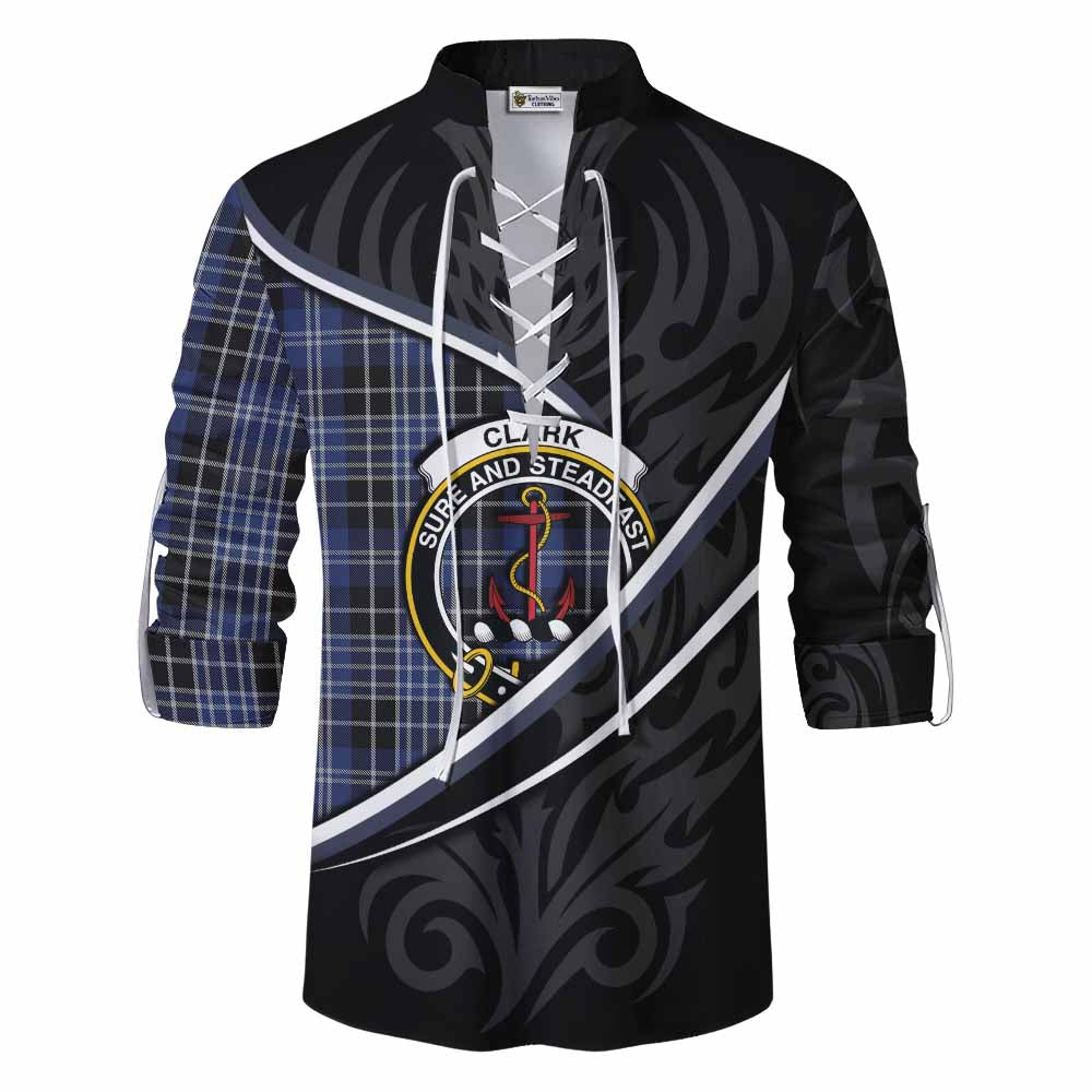 Clark (Clarke) Tartan Family Crest Ghillie Kilt Shirt Celtic Scottish Thistle Floral - Tartan Vibes Clothing