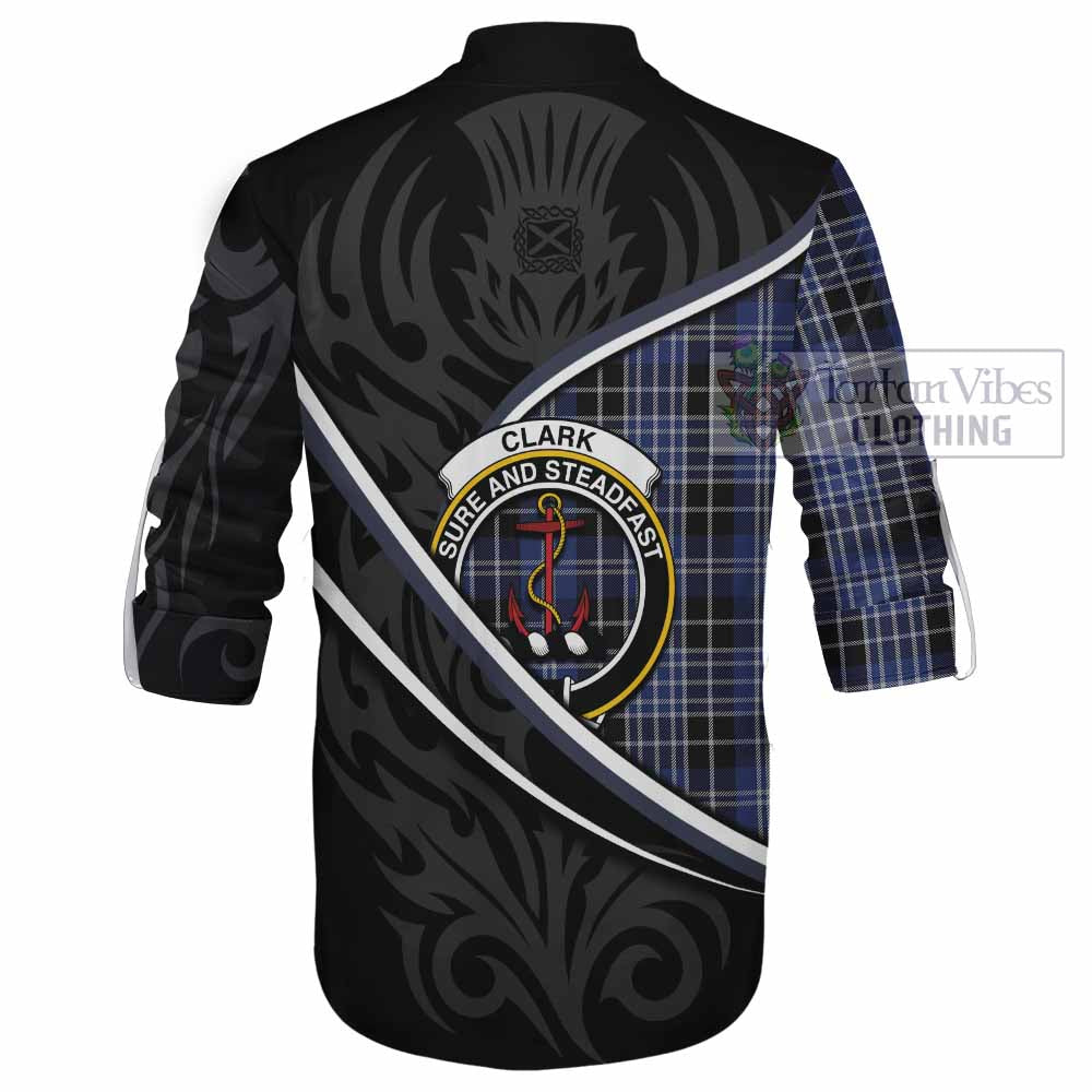 Clark (Clarke) Tartan Family Crest Ghillie Kilt Shirt Celtic Scottish Thistle Floral - Tartan Vibes Clothing