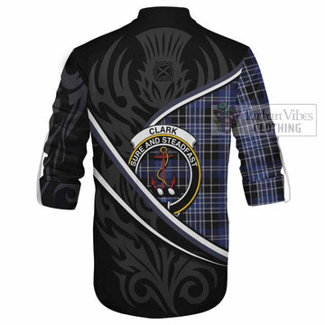 Clark (Clarke) Tartan Family Crest Ghillie Kilt Shirt Celtic Scottish Thistle Floral