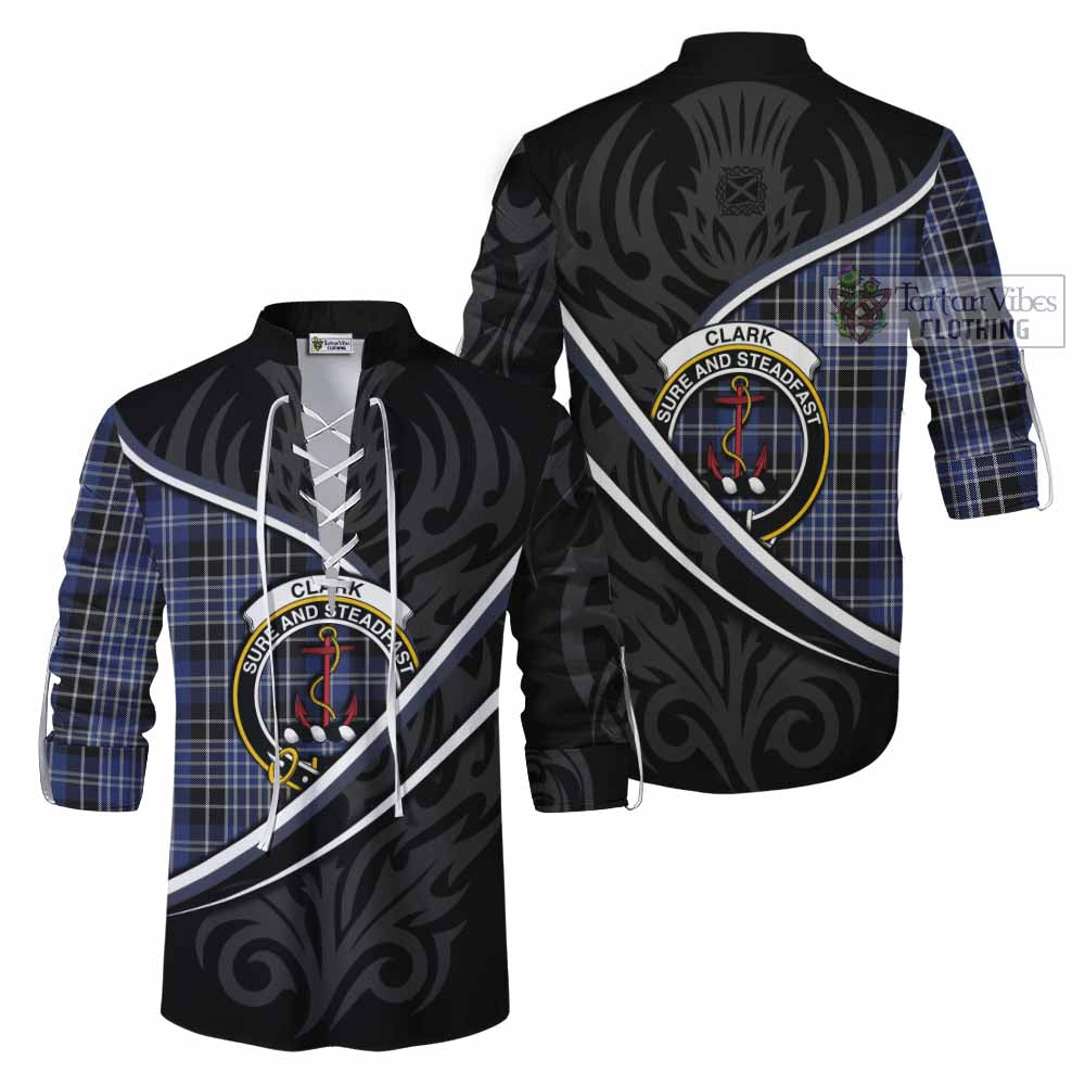 Clark (Clarke) Tartan Family Crest Ghillie Kilt Shirt Celtic Scottish Thistle Floral - Tartan Vibes Clothing