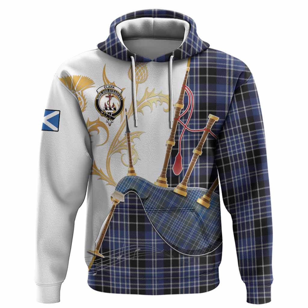 Clark (Clarke) Tartan Family Crest Hoodie Bagpipes with Scottish Thistle