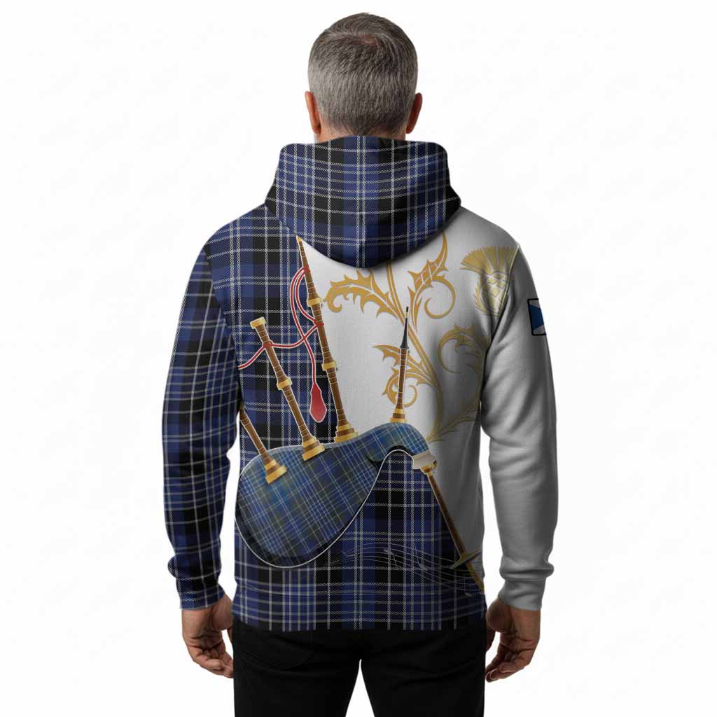 Clark (Clarke) Tartan Family Crest Hoodie Bagpipes with Scottish Thistle