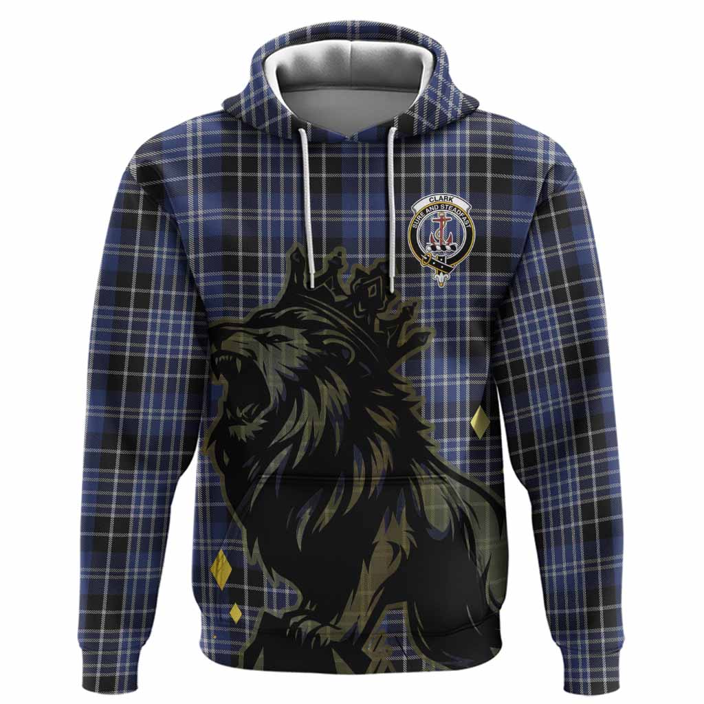 Clark (Clarke) Tartan Family Crest Hoodie Crowned Lion Roaring