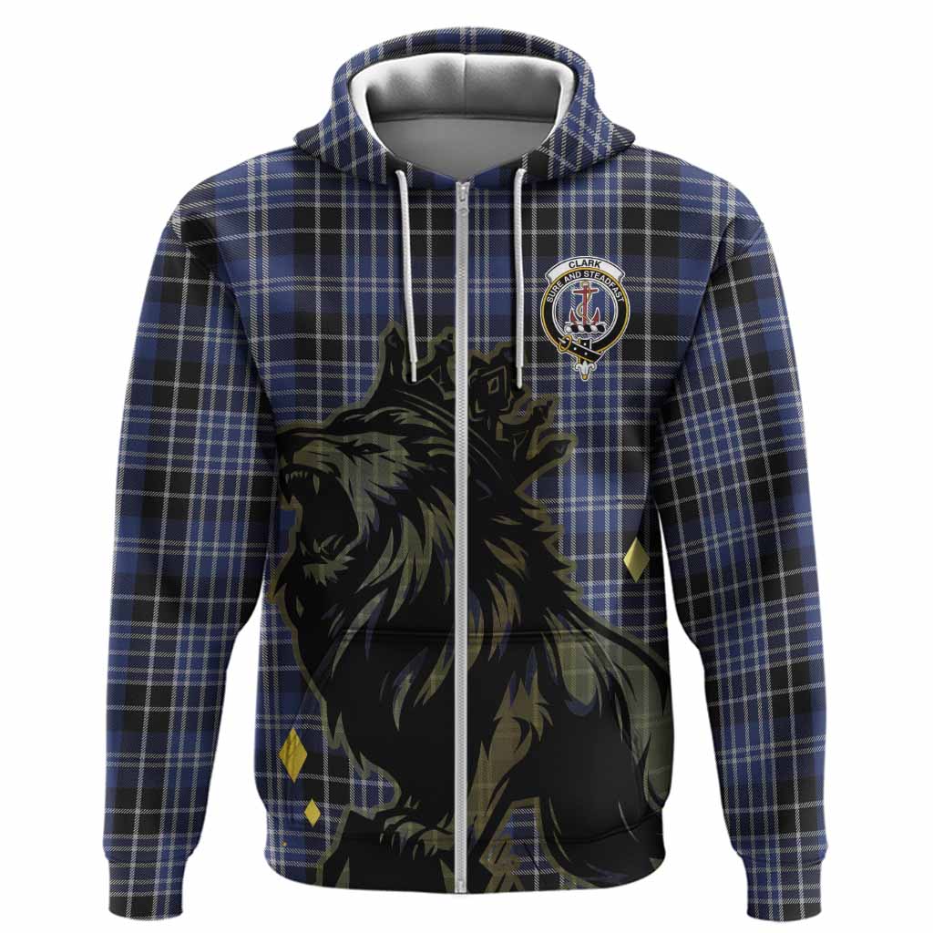 Clark (Clarke) Tartan Family Crest Hoodie Crowned Lion Roaring