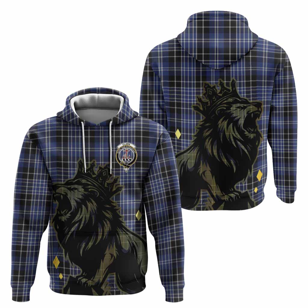 Clark (Clarke) Tartan Family Crest Hoodie Crowned Lion Roaring