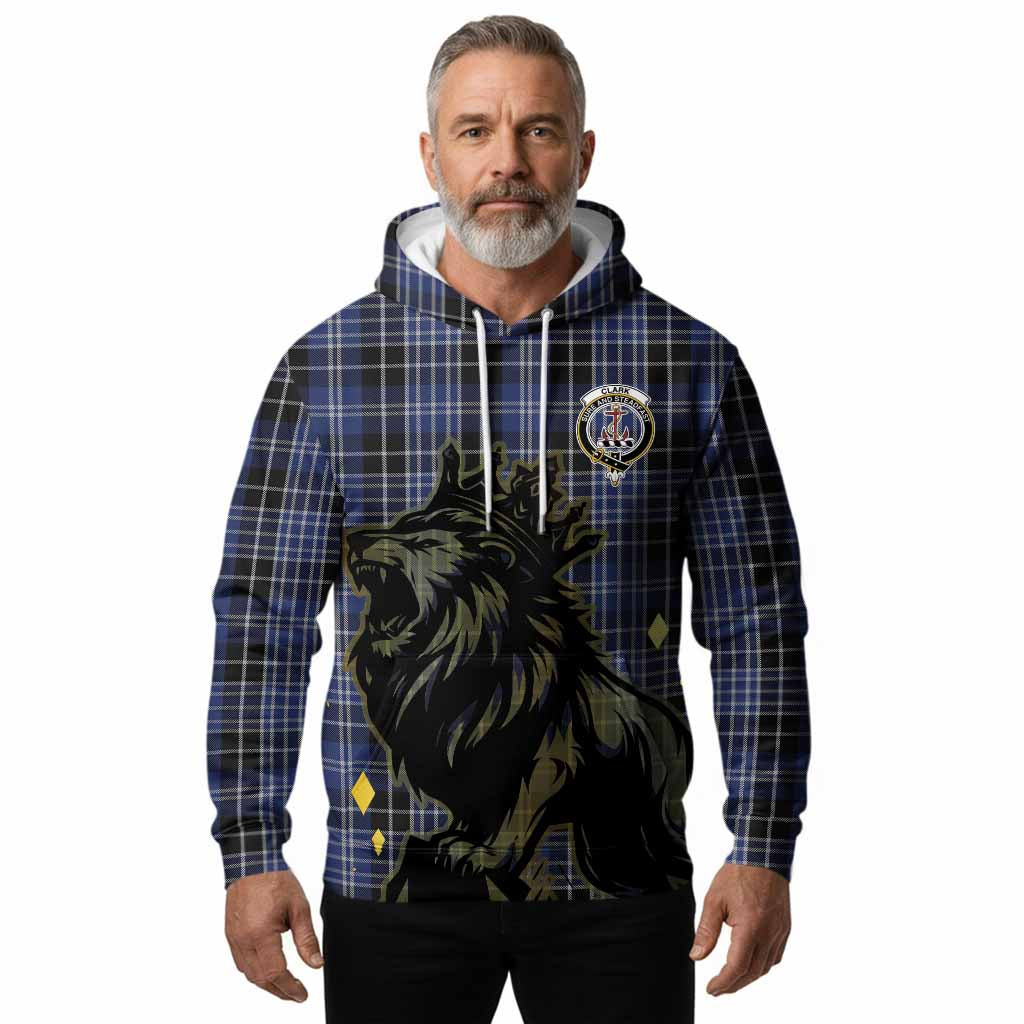 Clark (Clarke) Tartan Family Crest Hoodie Crowned Lion Roaring