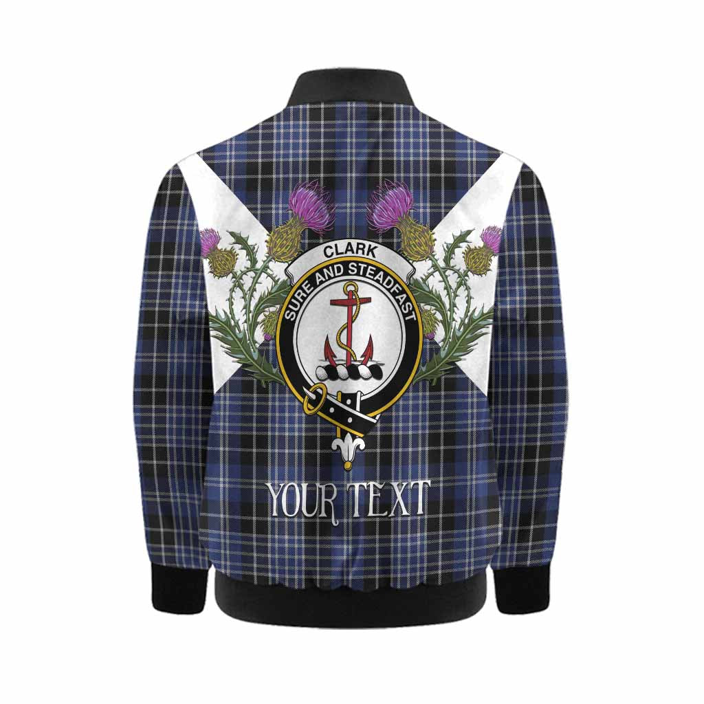 Clark (Clarke) Tartan Family Crest Kid Bomber Jacket Scottish Burns Night Thistle Floral