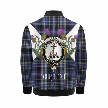 Clark (Clarke) Tartan Family Crest Kid Bomber Jacket Scottish Burns Night Thistle Floral