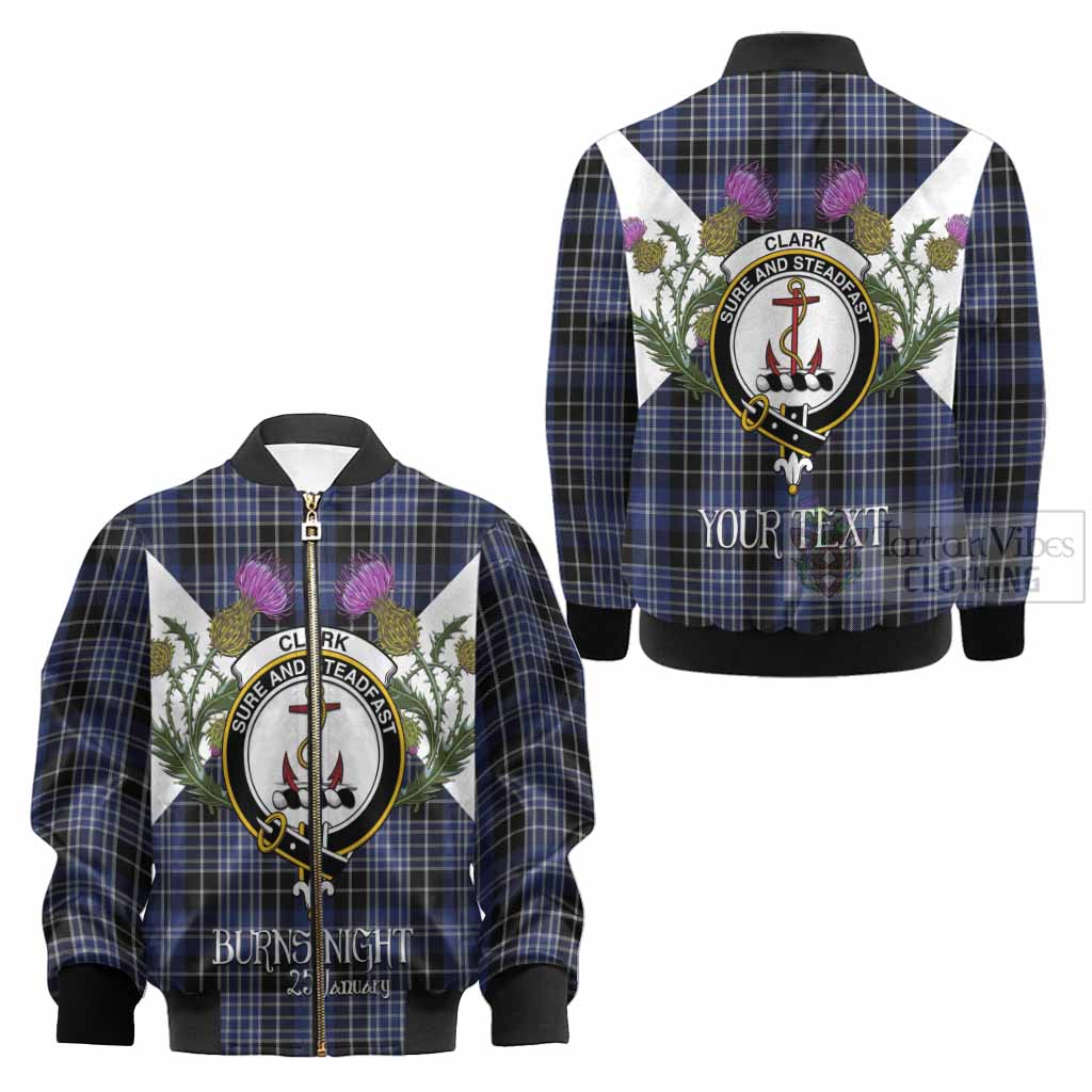 Clark (Clarke) Tartan Family Crest Kid Bomber Jacket Scottish Burns Night Thistle Floral