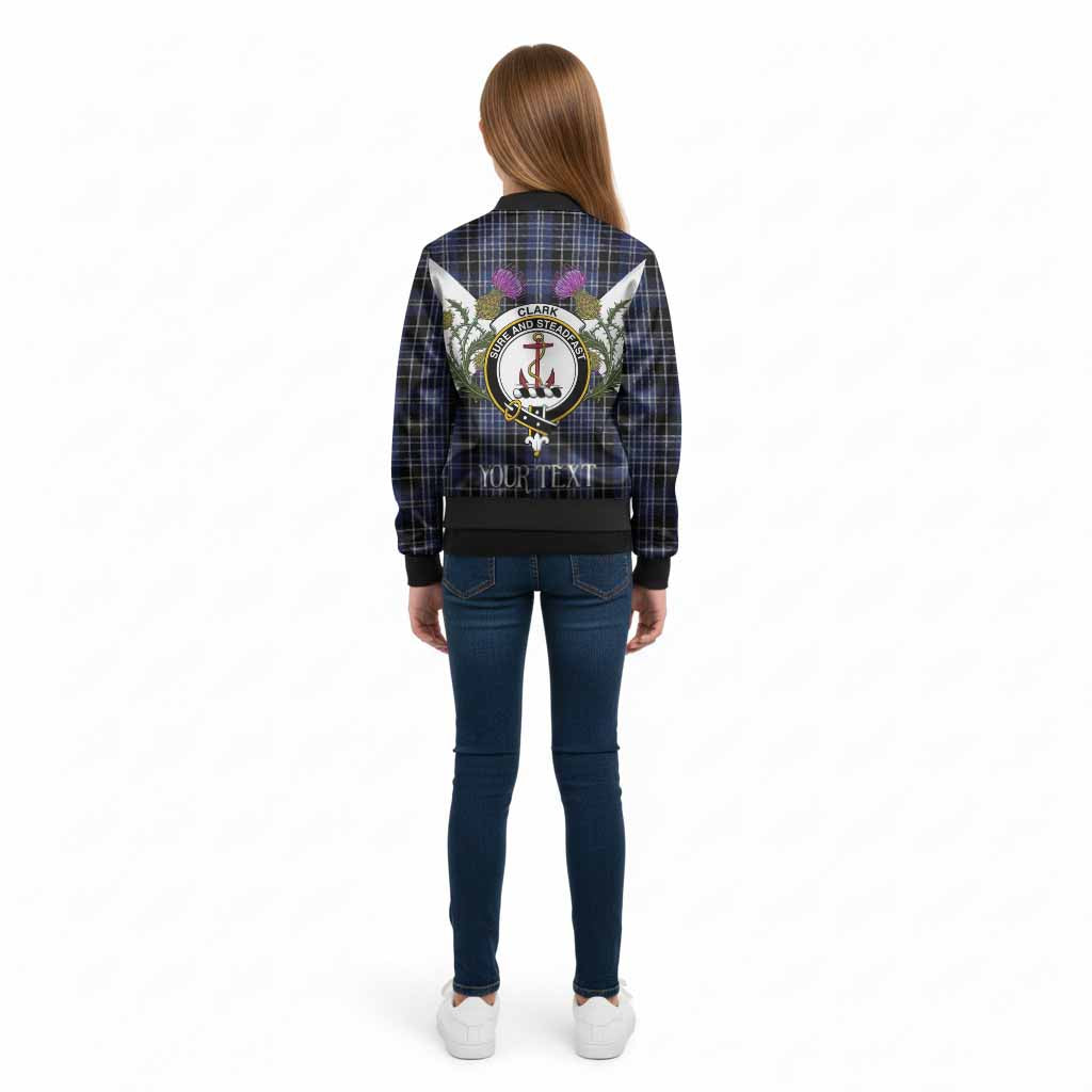 Clark (Clarke) Tartan Family Crest Kid Bomber Jacket Scottish Burns Night Thistle Floral