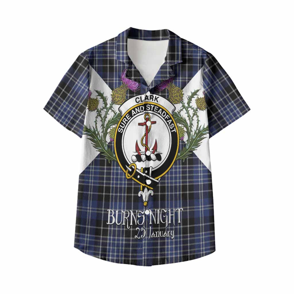 Clark (Clarke) Tartan Family Crest Kid Hawaiian Shirt Scottish Burns Night Thistle Floral