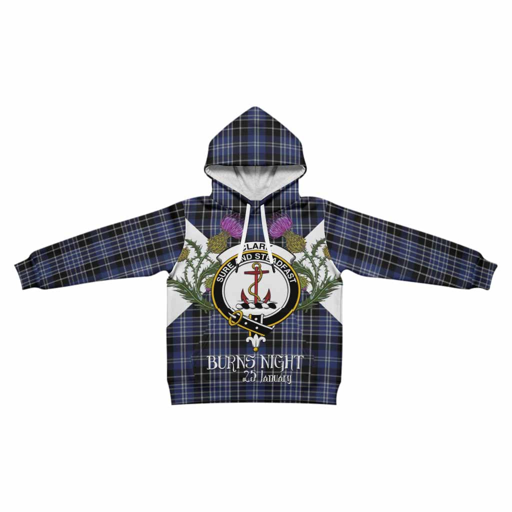 Clark (Clarke) Tartan Family Crest Kid Hoodie Scottish Burns Night Thistle Floral