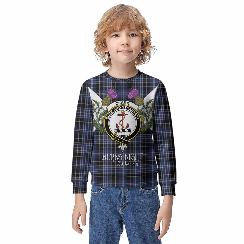 Clark (Clarke) Tartan Family Crest Kid Knitted Sweatshirt Scottish Burns Night Thistle Floral