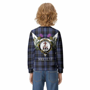 Clark (Clarke) Tartan Family Crest Kid Knitted Sweatshirt Scottish Burns Night Thistle Floral