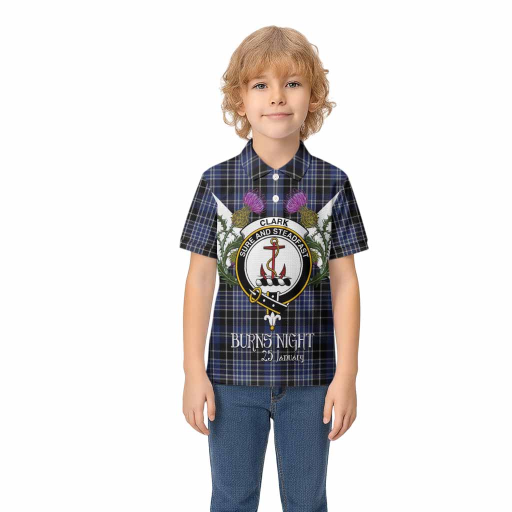 Clark (Clarke) Tartan Family Crest Kid Polo Shirt Scottish Burns Night Thistle Floral