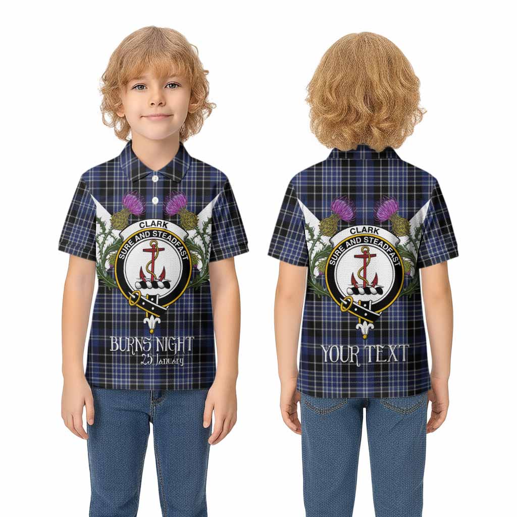 Clark (Clarke) Tartan Family Crest Kid Polo Shirt Scottish Burns Night Thistle Floral