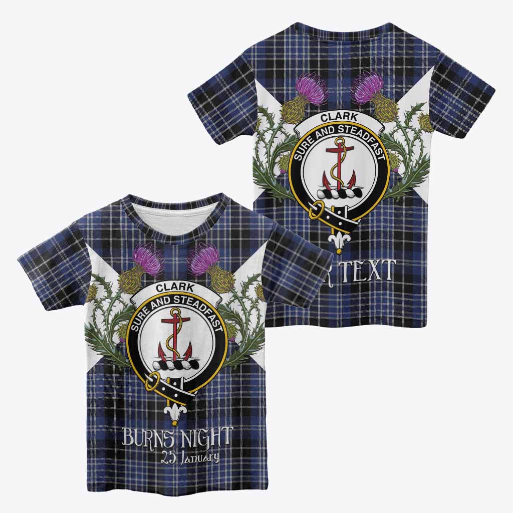 Clark (Clarke) Tartan Family Crest Kid T-shirt Scottish Burns Night Thistle Floral