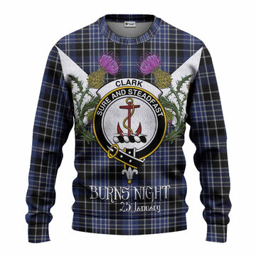 Clark (Clarke) Tartan Family Crest Knitted Sweater Scottish Burns Night Thistle Floral