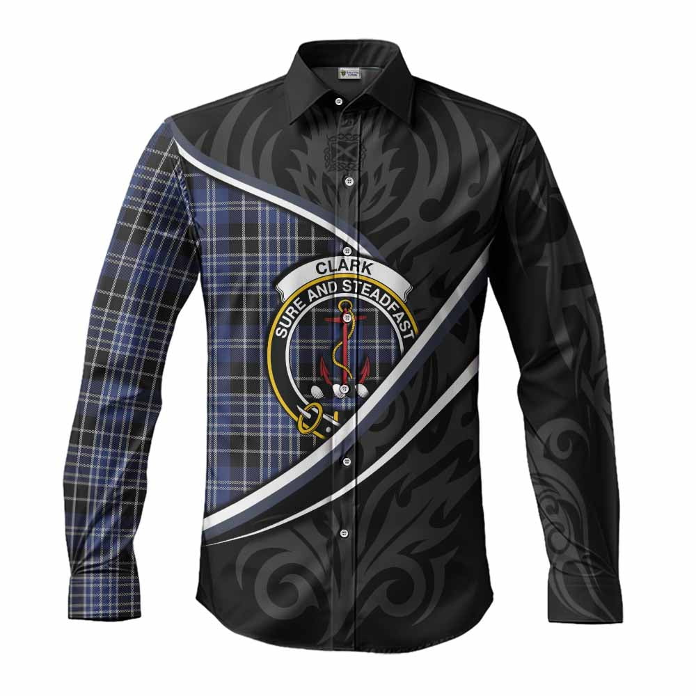Clark (Clarke) Tartan Family Crest Long Sleeve Button Shirts Celtic Scottish Thistle Floral - Tartan Vibes Clothing