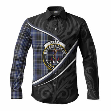 Clark (Clarke) Tartan Family Crest Long Sleeve Button Shirts Celtic Scottish Thistle Floral