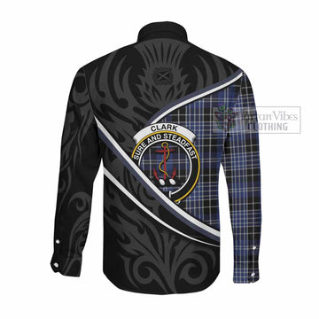 Clark (Clarke) Tartan Family Crest Long Sleeve Button Shirts Celtic Scottish Thistle Floral
