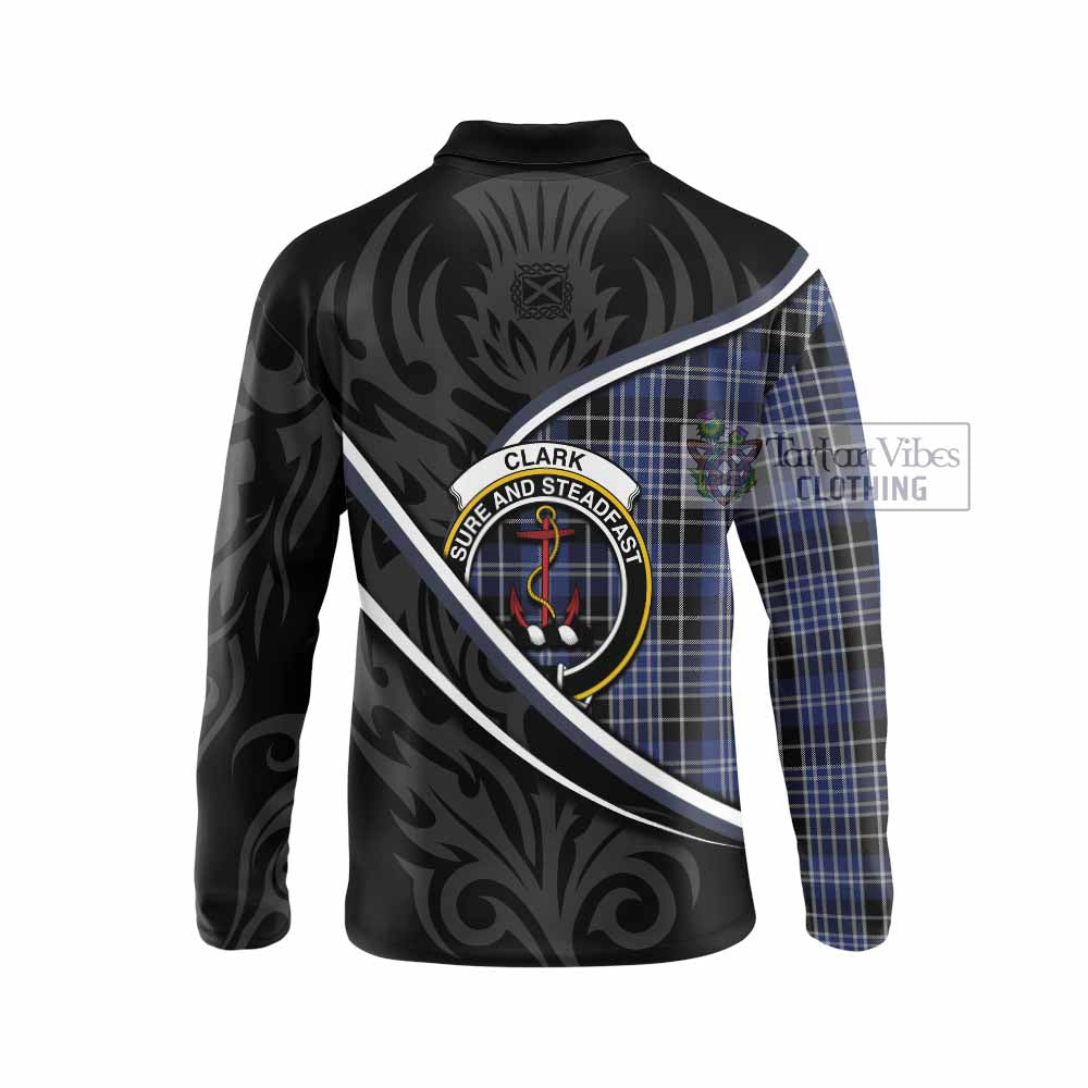 Clark (Clarke) Tartan Family Crest Long Sleeve Polo Shirt Celtic Scottish Thistle Floral - Tartan Vibes Clothing
