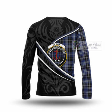 Clark (Clarke) Tartan Family Crest Long Sleeve T-Shirt Celtic Scottish Thistle Floral - Tartan Vibes Clothing