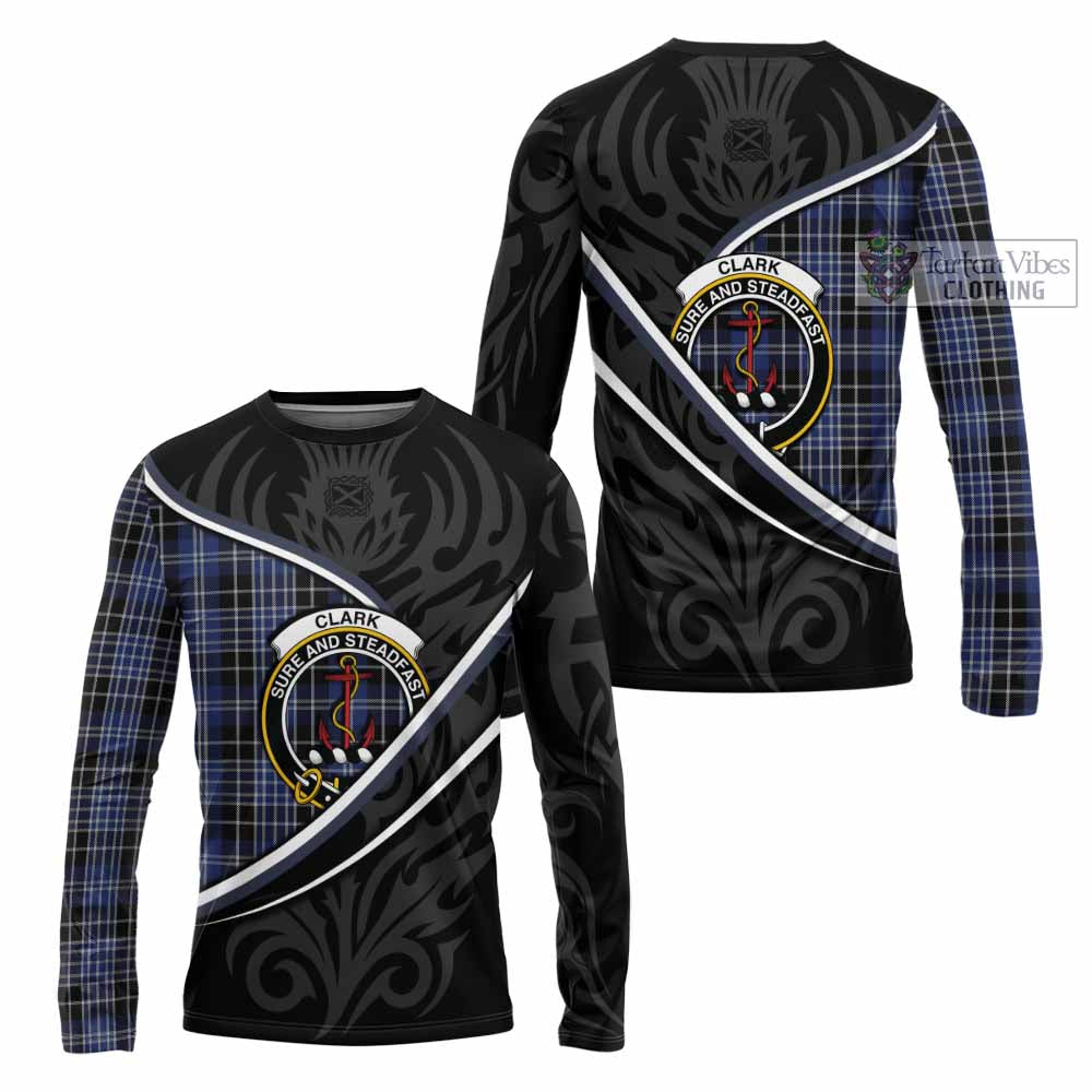 Clark (Clarke) Tartan Family Crest Long Sleeve T-Shirt Celtic Scottish Thistle Floral - Tartan Vibes Clothing