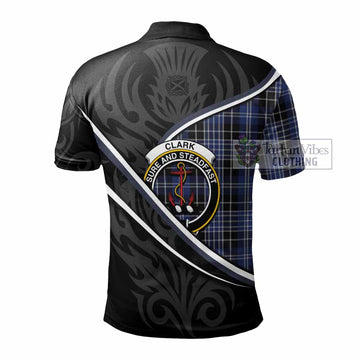 Clark (Clarke) Tartan Family Crest Polo Shirt Celtic Scottish Thistle Floral