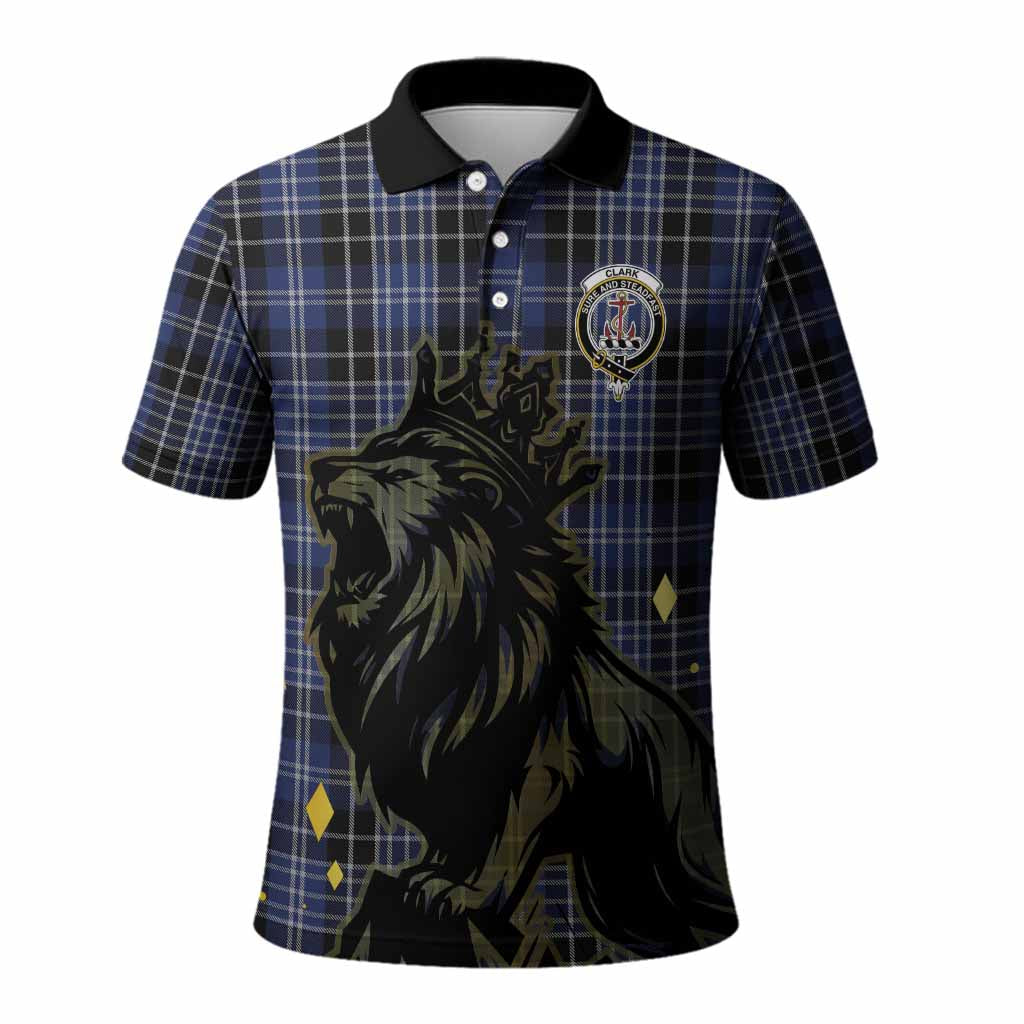 Clark (Clarke) Tartan Family Crest Polo Shirt Crowned Lion Roaring