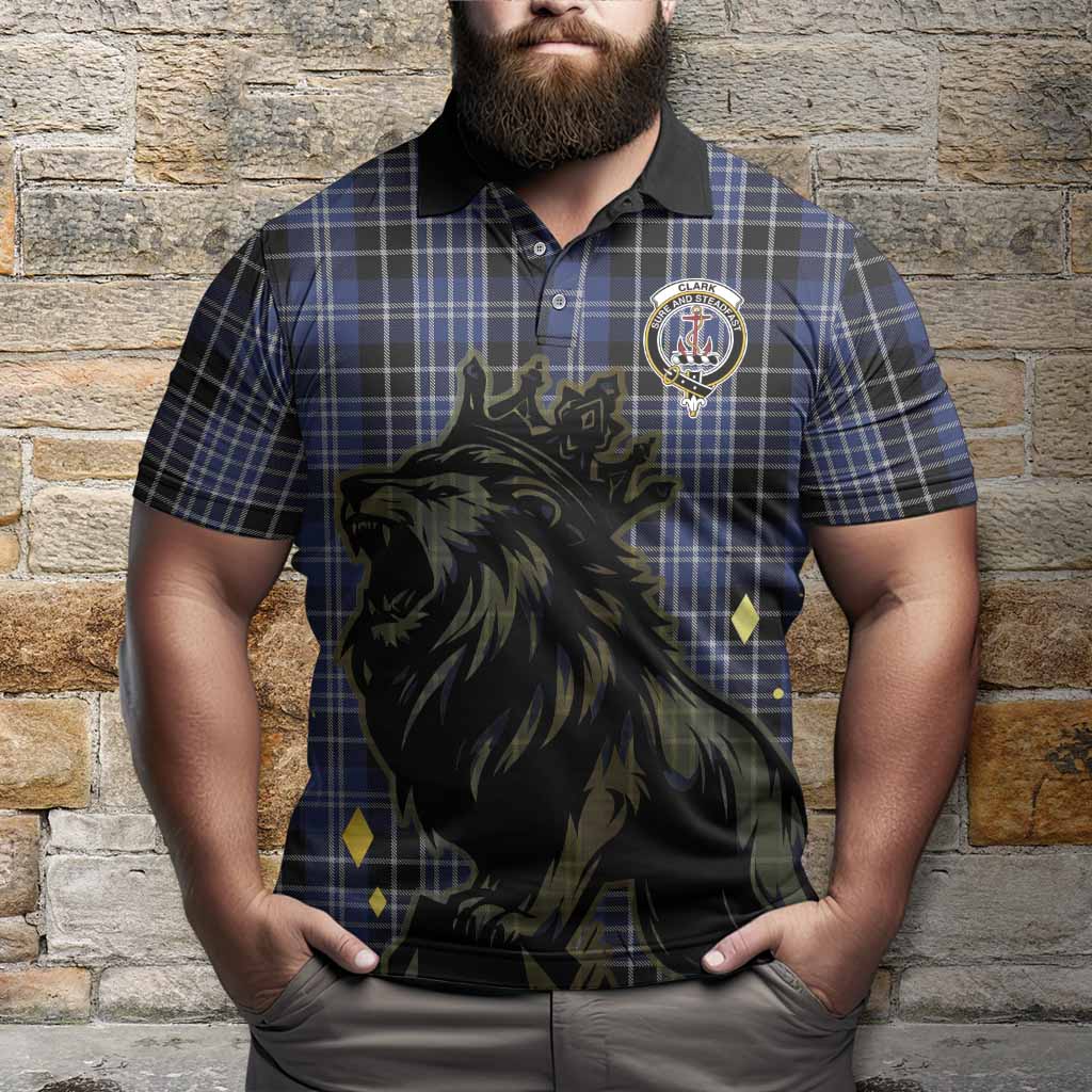 Clark (Clarke) Tartan Family Crest Polo Shirt Crowned Lion Roaring